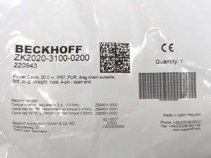 Beckhoff ZK2020-3100-0200 Power Cable 20.00 m, M8, plug, straight, male, 4-pin