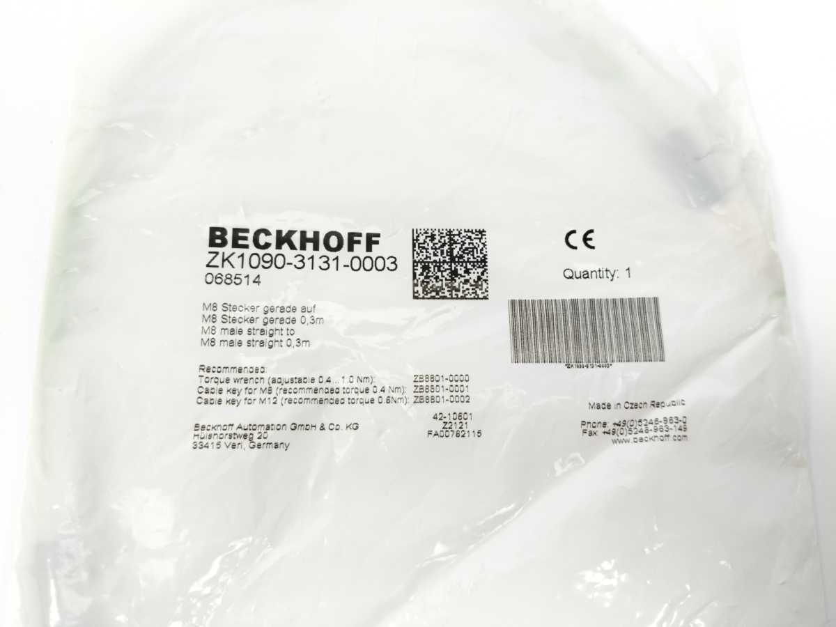 Beckhoff ZK1090-3131-0003 EtherCAT Cable 0.30 m, M8 male to M8 male straight