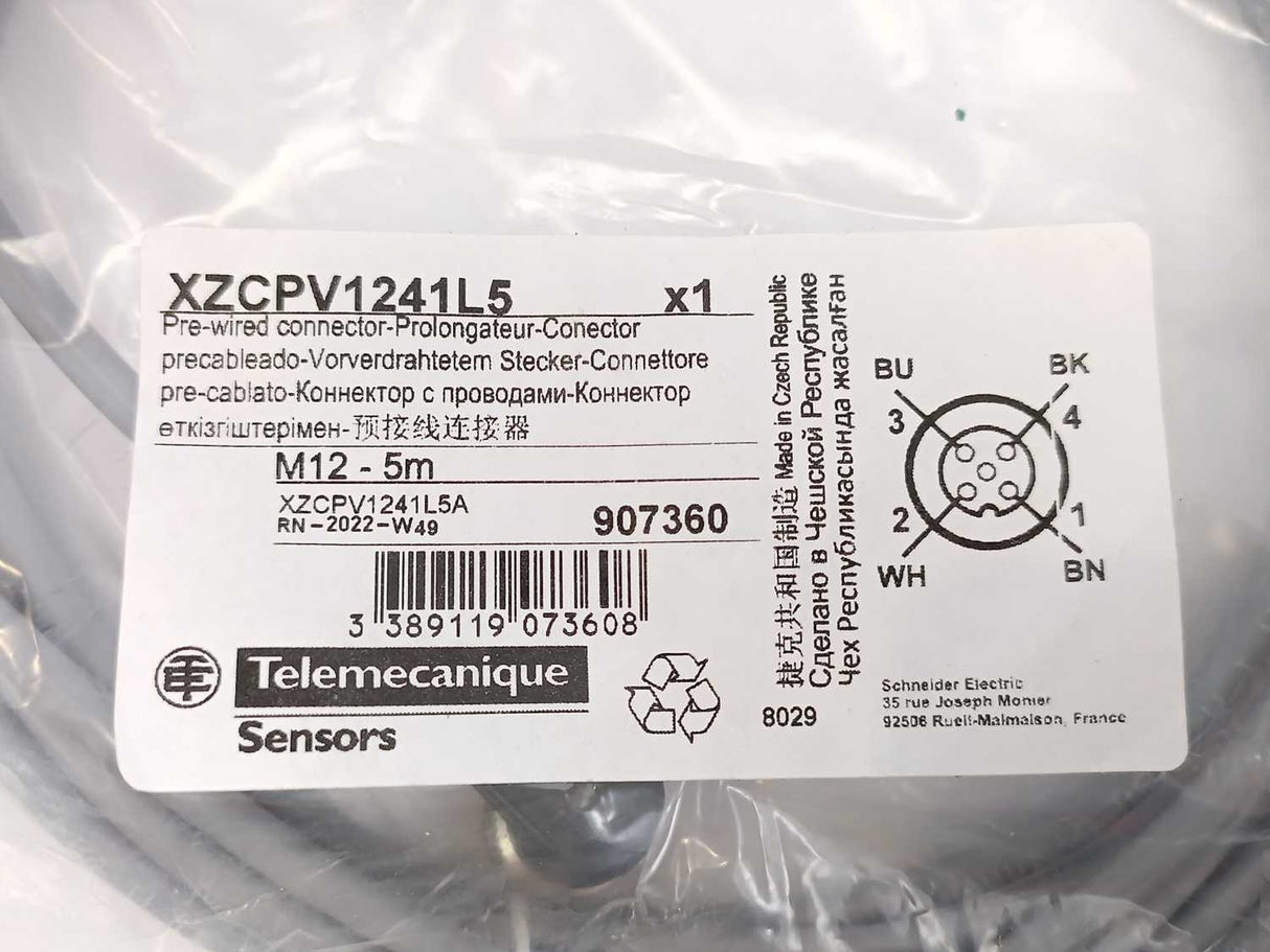 TELEMECANIQUE XZCPV1241L5 Pre-wired Connector 5.00 m, M12