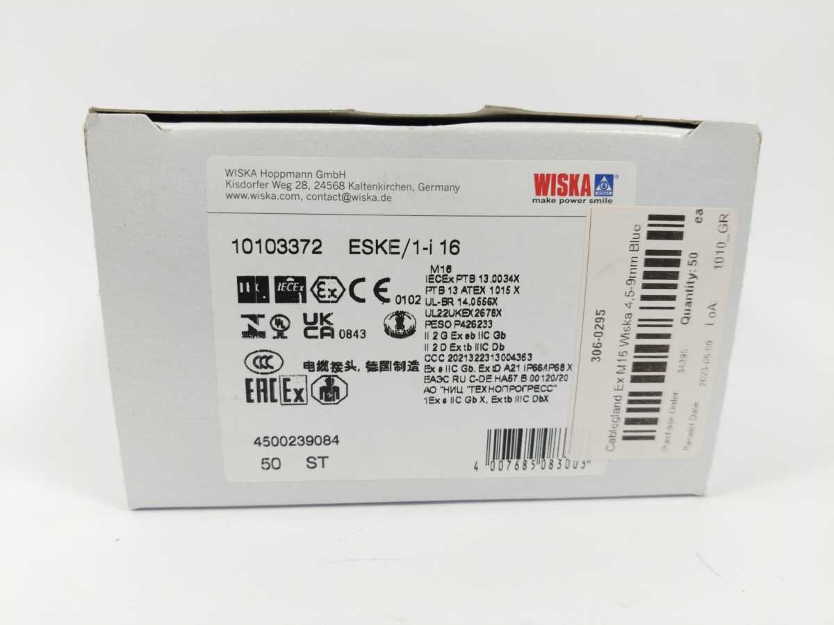 Wiska 10103372 ESKE/1-i 16 Cablegland 4.5-9mm Blue, Batch of 50 pcs.