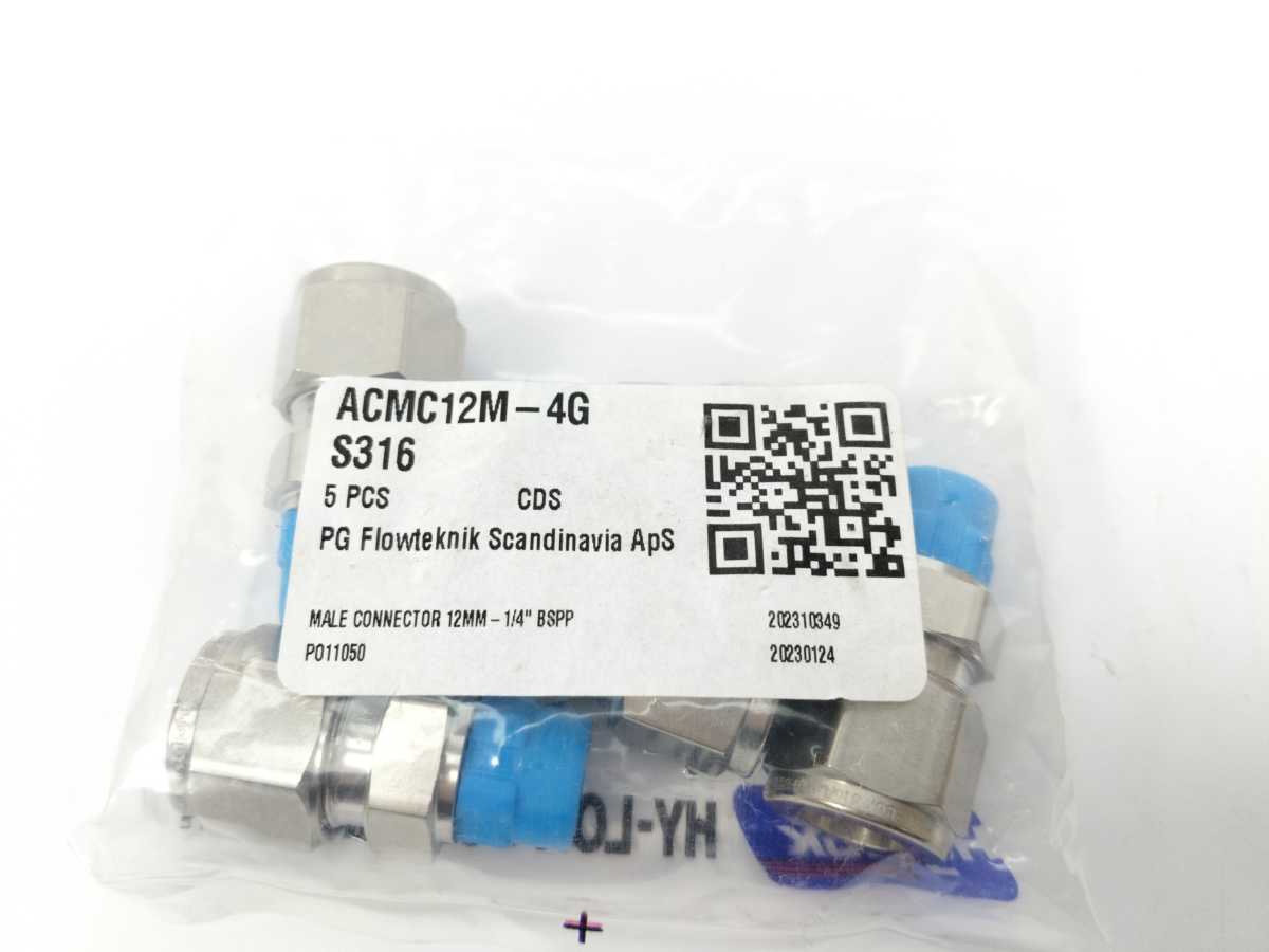 Hy-Lok ACMC12M-4G Male Connector 12 mm 1/4" BSPP, Batch of 5 pcs.