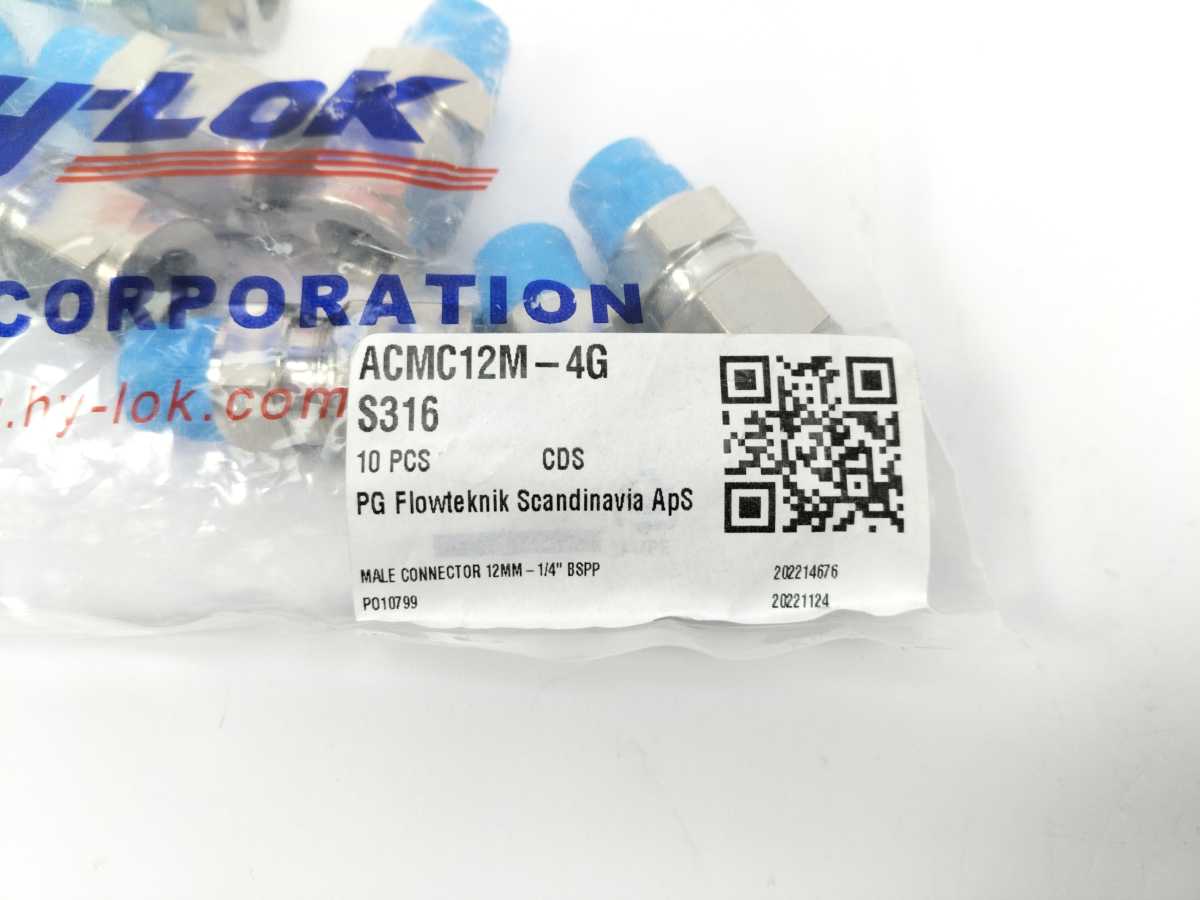Hy-Lok ACMC12M-4G Male Connector 12 mm 1/4" BSPP, Batch of 10 pcs.
