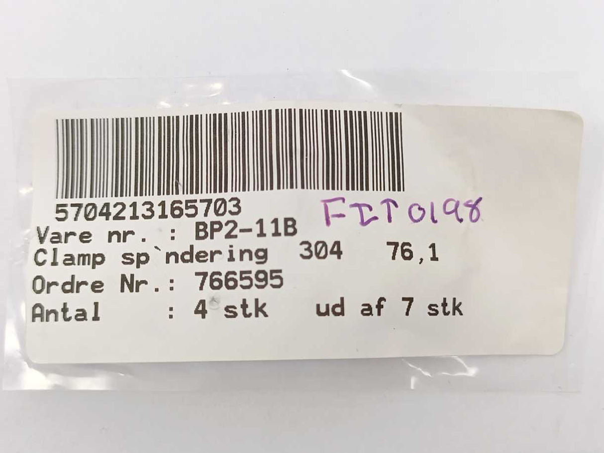 Roykon BP2-11B DS/ISO/SMS Clamp Ring 304 76.1mm, Batch of 4 pcs.