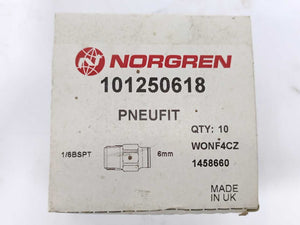 NORGREN 101250618 PNEUFIT Pneumatic Fitting, 6 mm, 1/8 BSPT, Batch of 10 pcs.