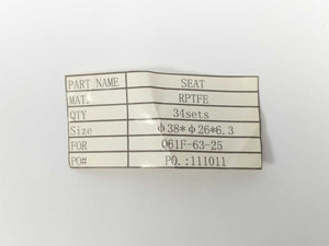SEAT RPTFE Reinforced Teflon Valve Seat, ø38*ø26*6.3, Batch of 32 pcs.