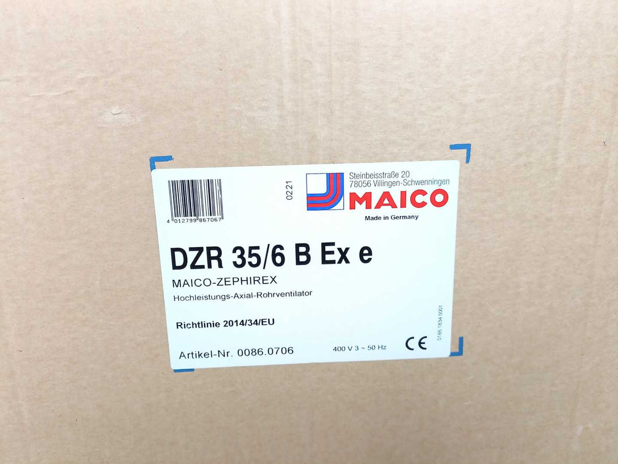 MAICO DZR 35/6 B Ex E Stahl 8118/121-804-C1587 Axial duct fan w/ Junction Box