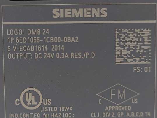 Siemens 6ED1055-1CB00-0BA2 Digital Input/Output Module LOGO! DM8 24