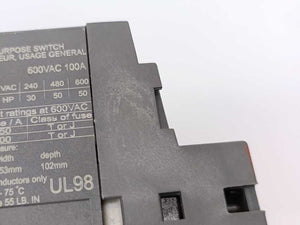 ABB OT125F4N2 4-pole Switch Disconnector, 600VAC 100A