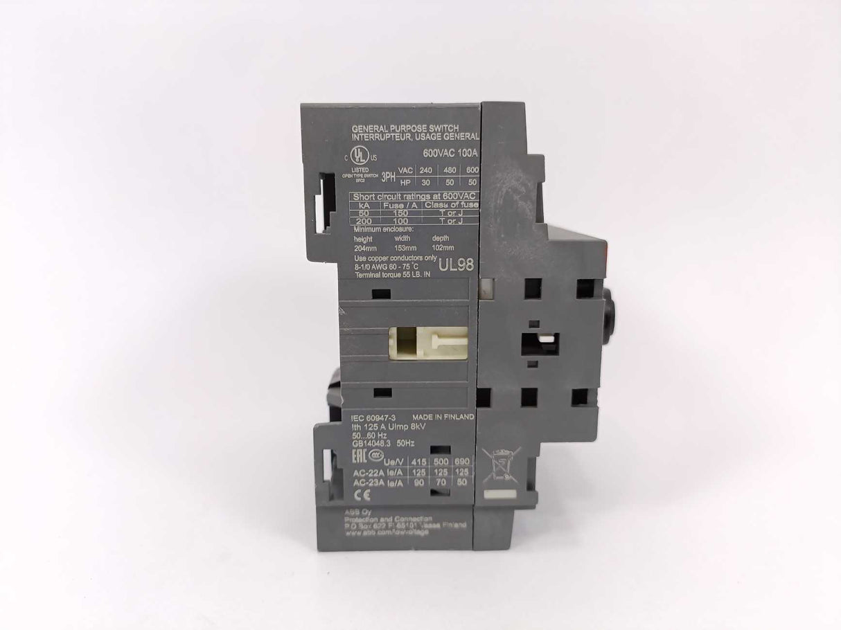 ABB OT125F4N2 4-pole Switch Disconnector, 600VAC 100A