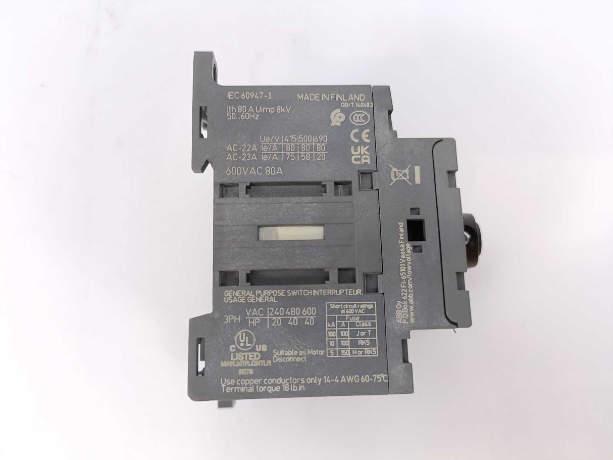 ABB 1SCA105413R1001 OT80F4N2 Switch Disconnector 600VAC 80A