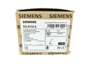 Siemens 5SL4110-6 Miniature Circuit Breaker, 10 A, Type B, 10 kA, 10 pcs. batch