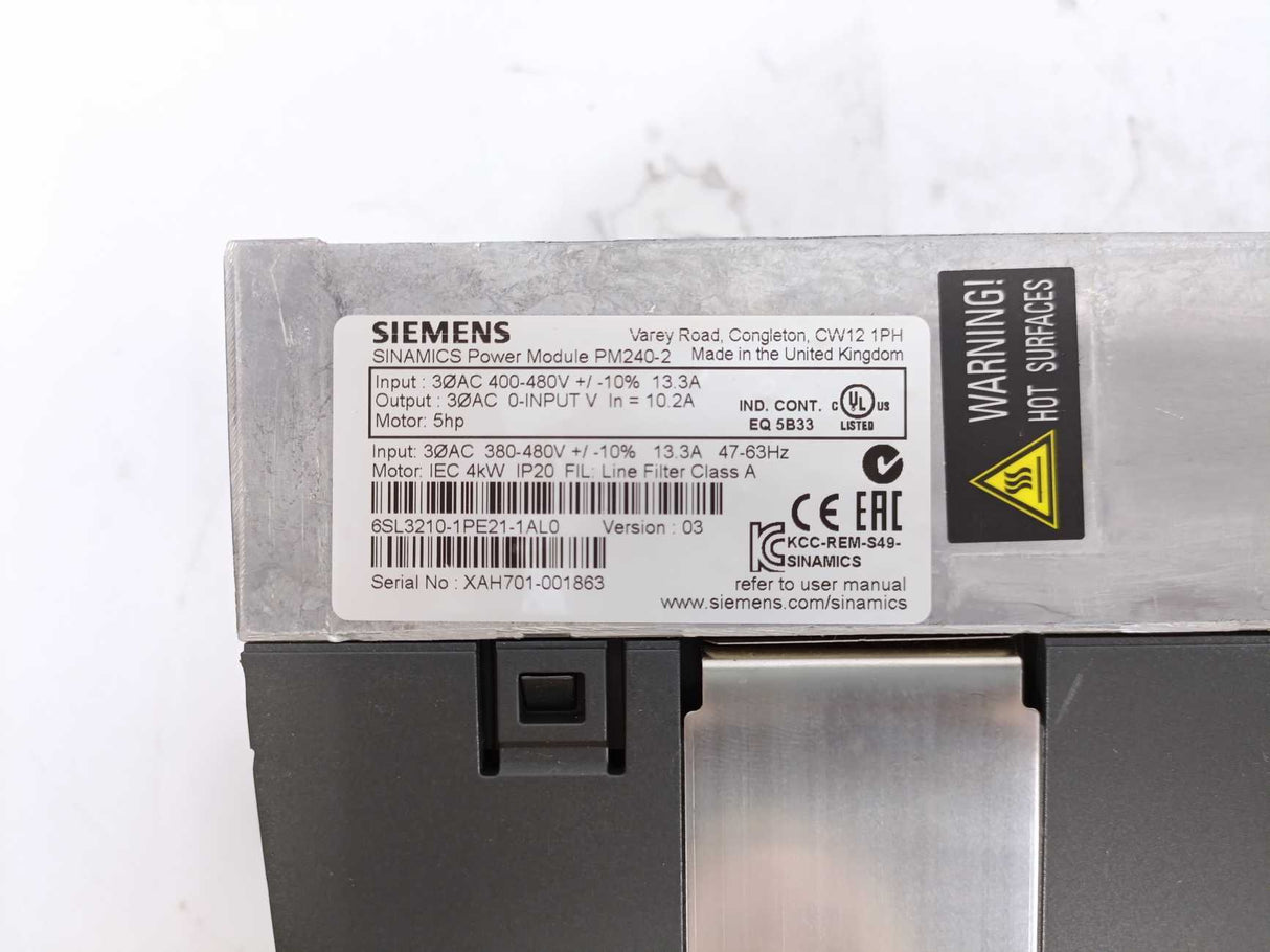 Siemens 6SL3210-1PE21-1AL0 SINAMICS Power Module PM240-2