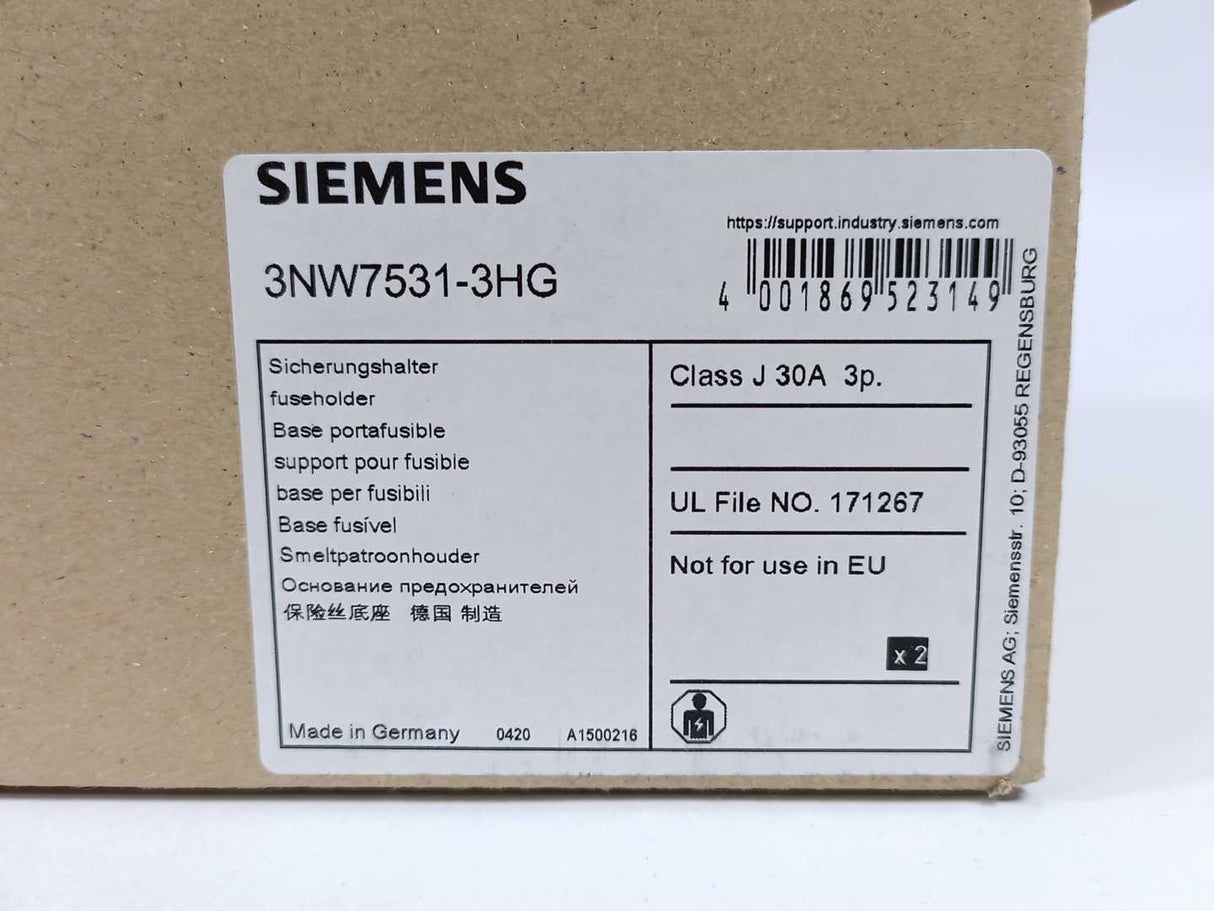 Siemens 3NW7 531-3HG Fuseholder 30A 600V, Batch of 2