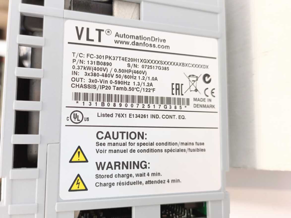Danfoss 131B0890 Frequency Converter FC-301PK37T4E20H1X 0,5Hp
