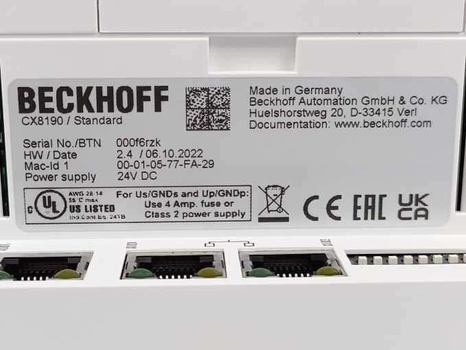 Beckhoff CX8190 Embedded PC with Arm Cortex-A9 and 2-port Ethernet switch