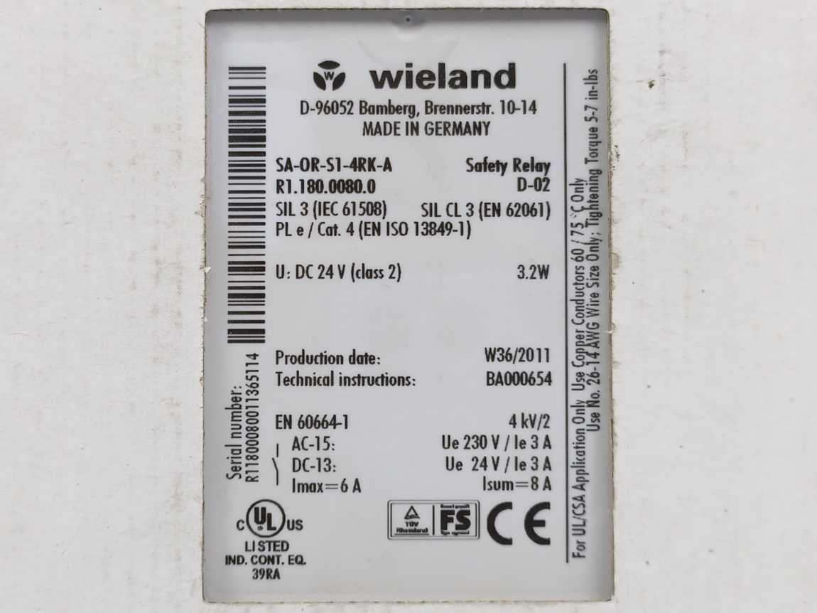 Wieland R1.180.0080.0 Safety Relay, U: DC 24 V (class 2) 3.2W