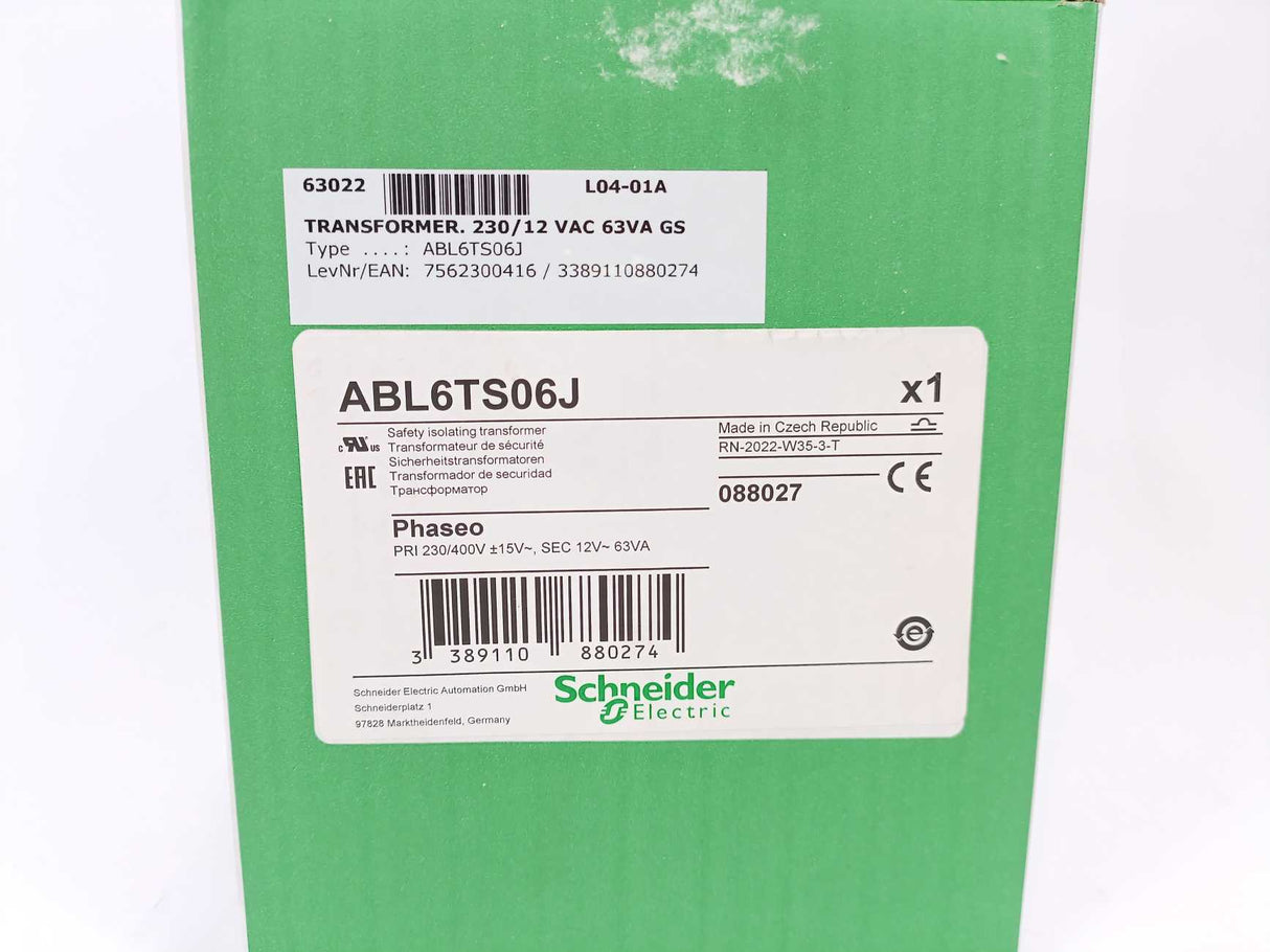 Schneider Electric ABL6TS06J Safety Isolating Transformer