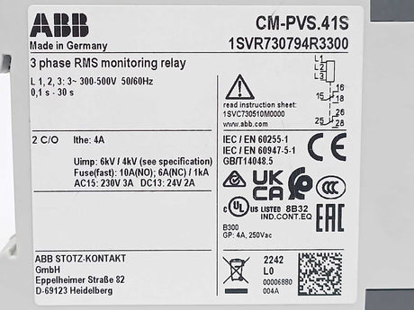 ABB 1SVR730794R3300 CM-PVS.41S 3-Phase RMS Monitoring Relay