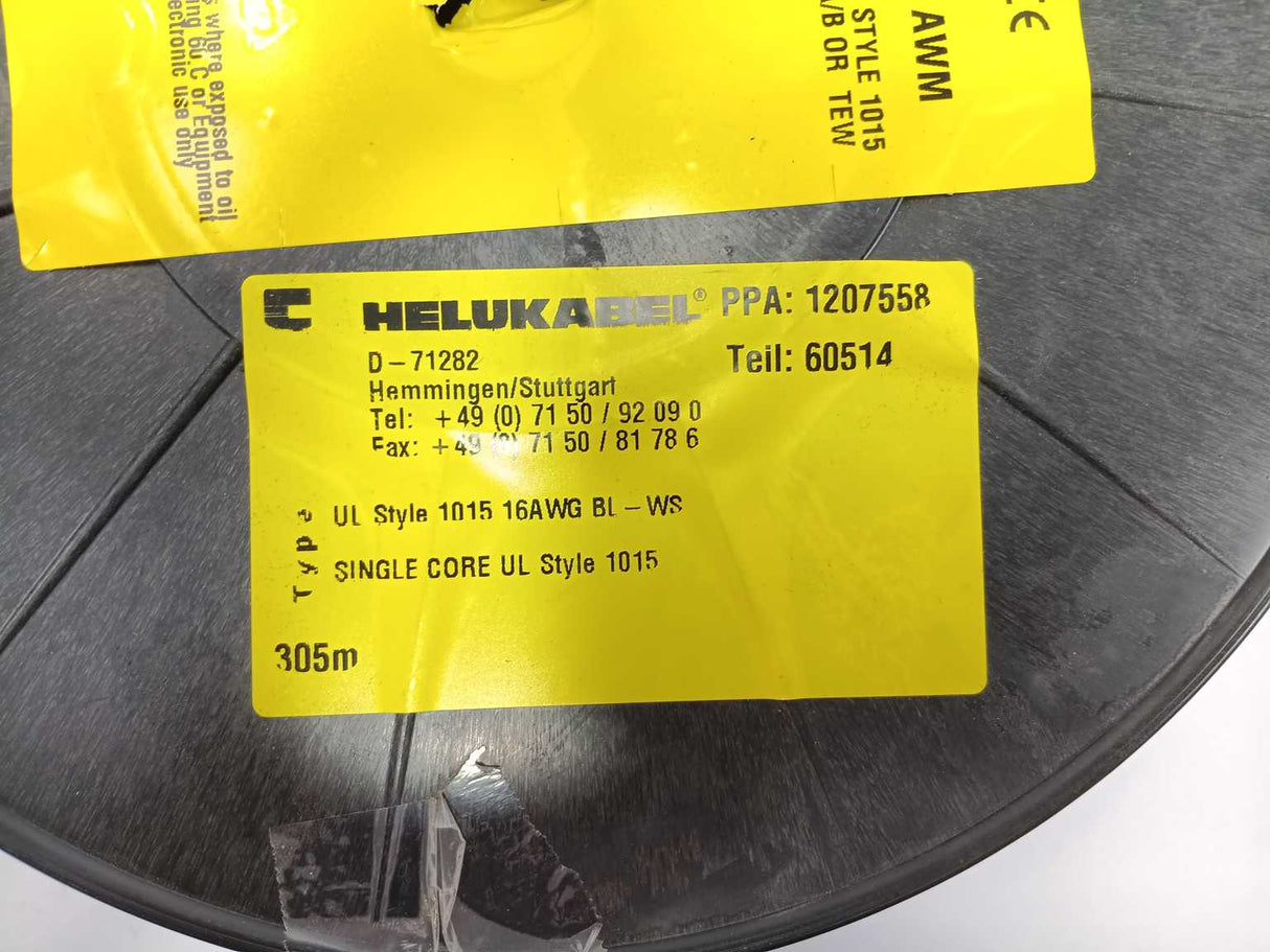 HELUKABEL 60514 Single Core UL Style 1015 16AWG Wire. 285m Spool