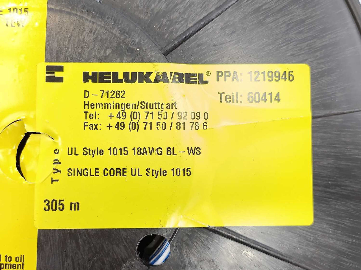 HELUKABEL 60414 Single Core UL Style 1015 18AWG Wire. 297m Spool