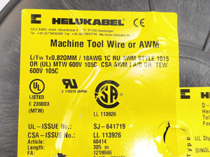 HELUKABEL 60414 Single Core UL Style 1015 18AWG Wire. 297m Spool