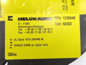 HELUKABEL 60302 Single Core UL Style 1015 20AWG Wire. 300m Spool