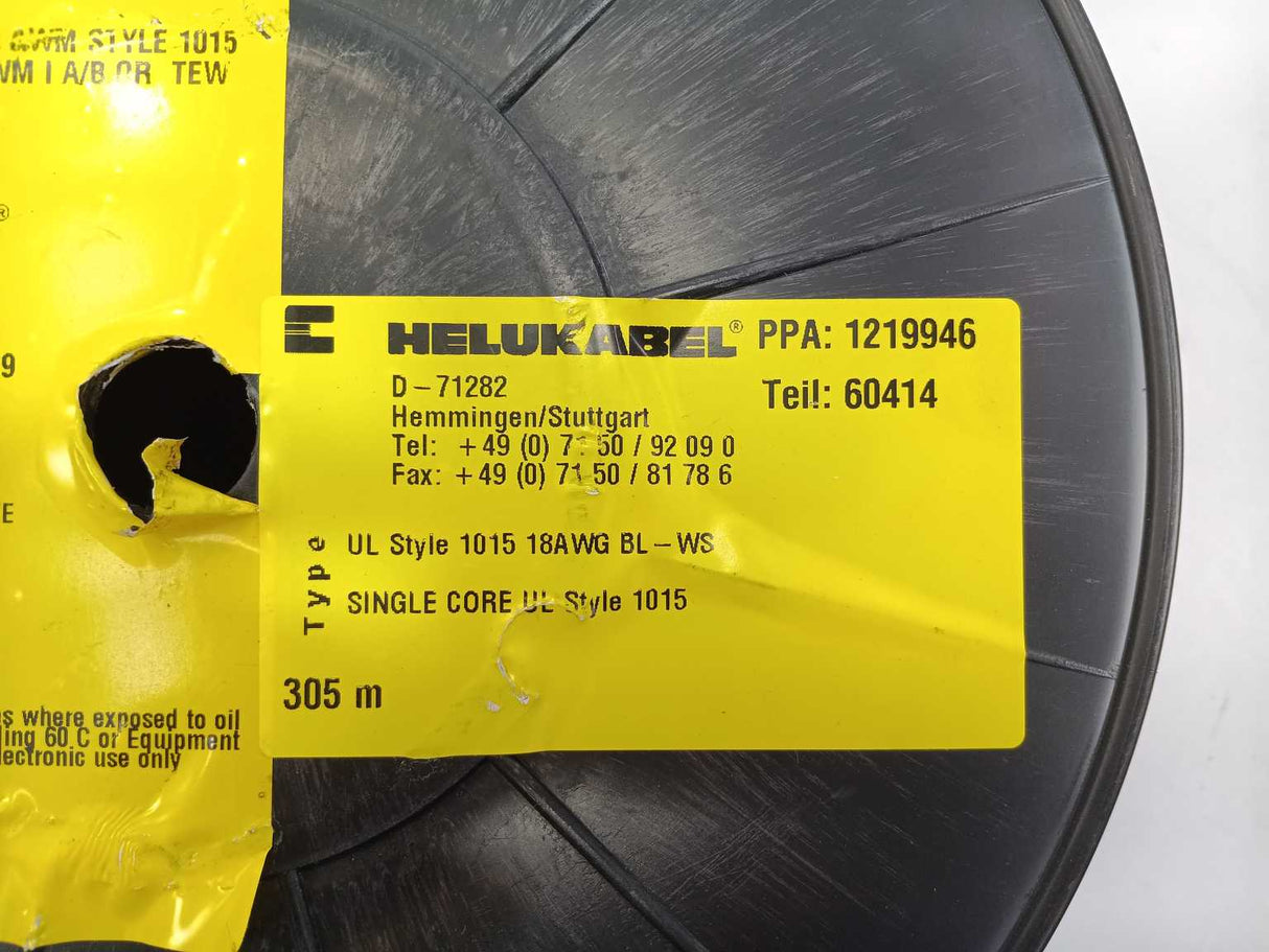 HELUKABEL 60414 Single Core UL Style 1015 18AWG Wire. 200m Spool