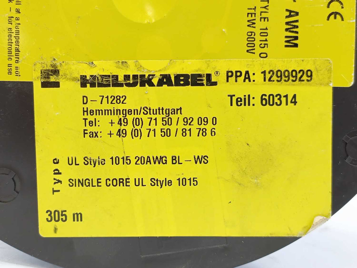 HELUKABEL 60314 Single Core UL Style 1015 20AWG Wire. 305m Spool