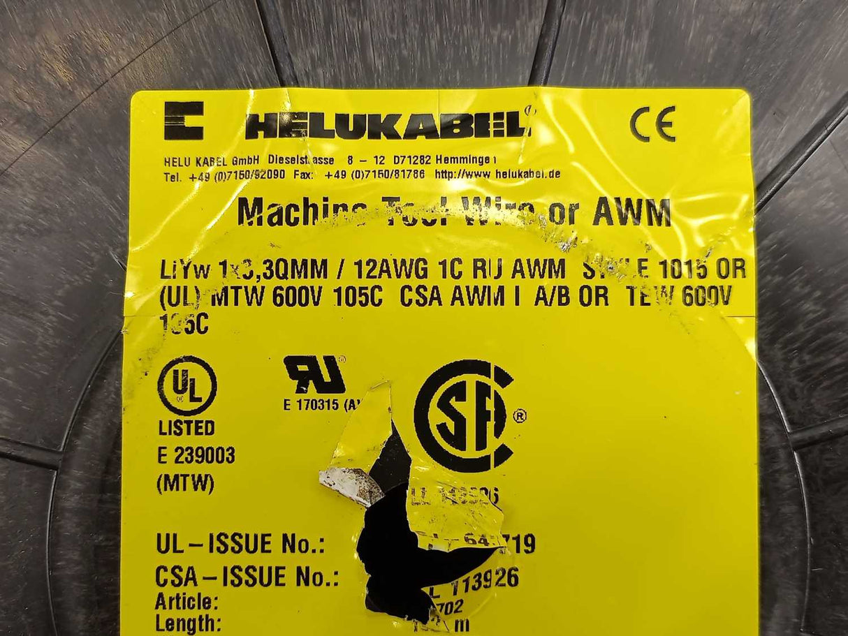 HELUKABEL 60702 Single Core UL Style 1015 12AWG Wire. 152m Spool