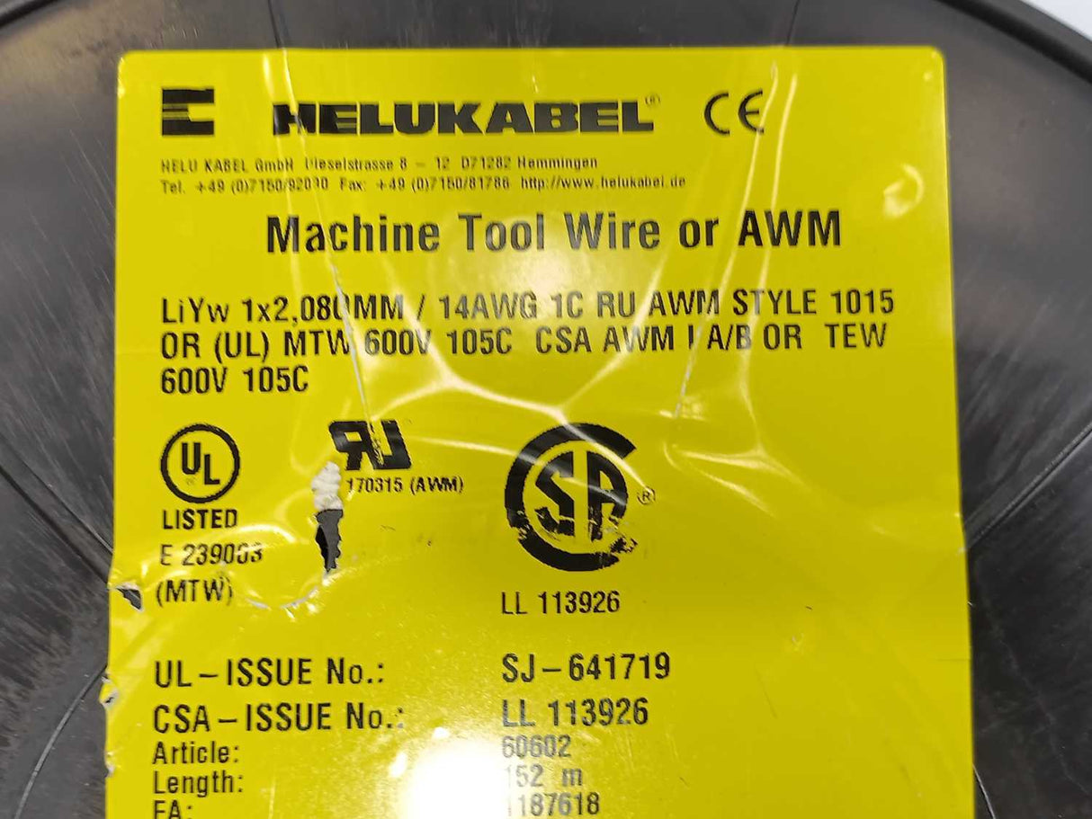 HELUKABEL 60602 Single Core UL Style 1015 14AWG Wire. 100m Spool