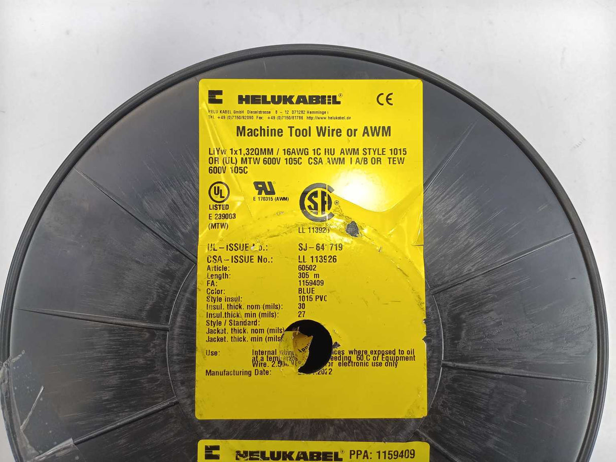 HELUKABEL 60502 Single Core UL Style 1015 16AWG Wire. 200m Spool