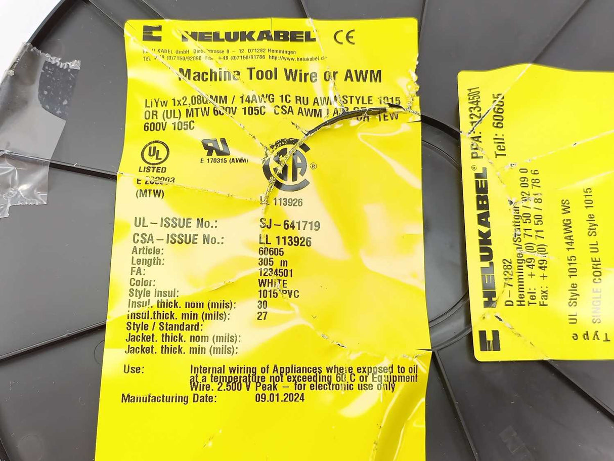 HELUKABEL 60605 Single Core UL Style 1015 14AWG Wire. 305m Spool