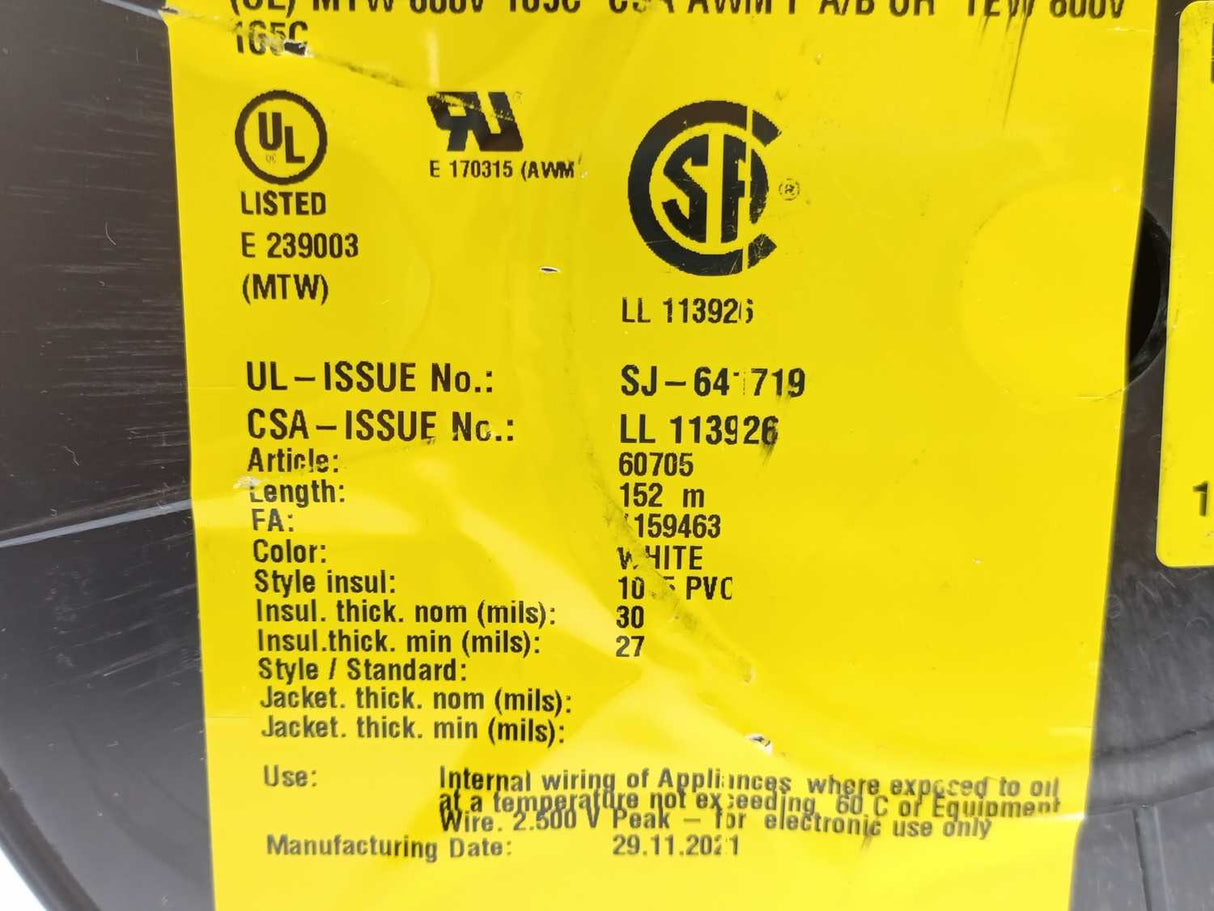 HELUKABEL 60705 Single Core UL Style 1015 12AWG Wire. 152m Spool