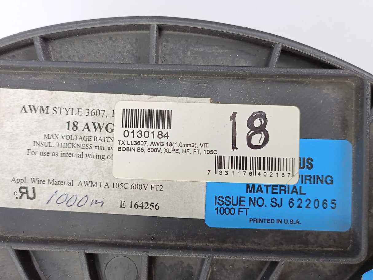 Nelco 0130184 TX UL 3607 AWG 18 Single Core Tinned White Cable. 1000m Spool