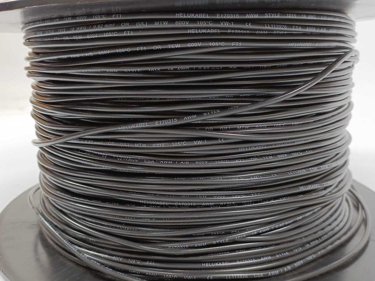 HELUKABEL 60401 Single Core UL Style 1015 18AWG Black Wire. 305m Spool