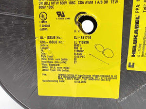 HELUKABEL 60401 Single Core UL Style 1015 18AWG Black Wire. 200m Spool