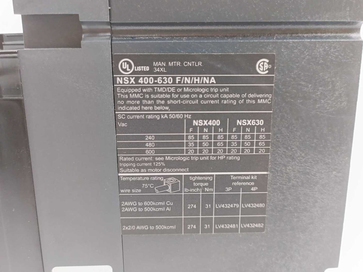 Schneider Electric C40N42D400 Circuit Breaker ComPacT NSX400N, 50kA at 415VAC