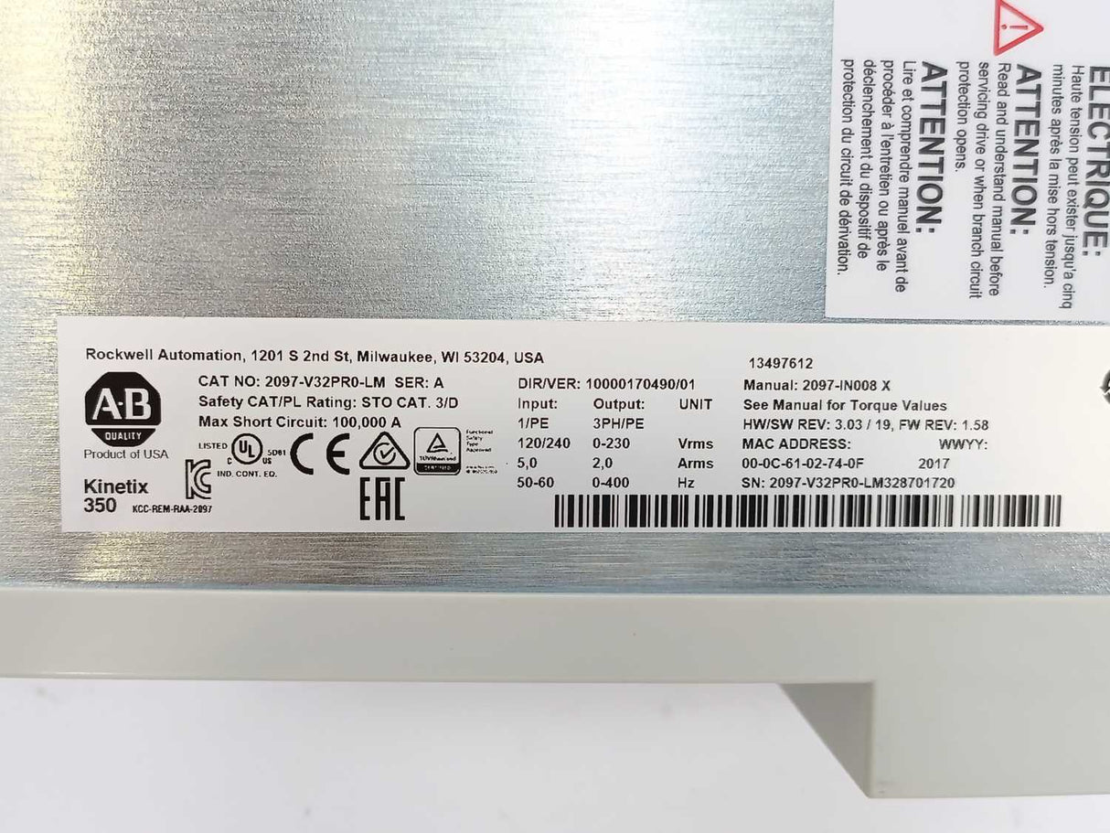 AB 2097-V32PR0-LM Ser. A Kinetix 350 400W Servo Drive