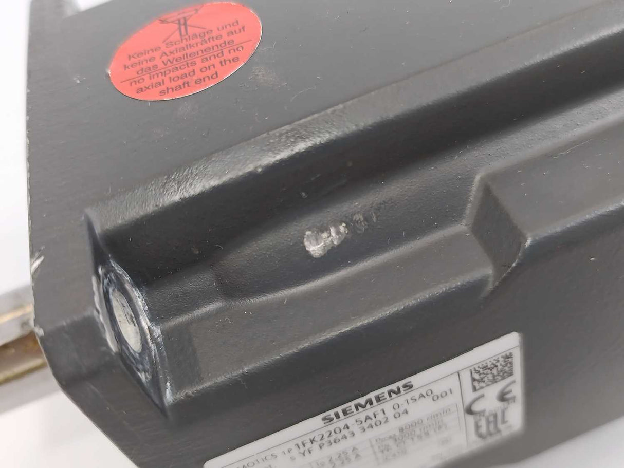 Siemens 1FK2204-5AF10-1SA0 SIMOTICS AC Servomotor 2.4Nm, 2.25A, 8000 r/min