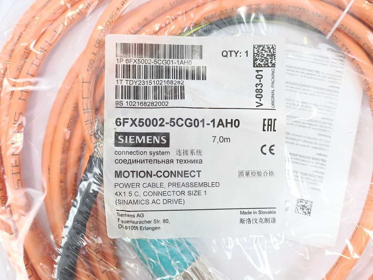Siemens 6FX5002-5CG01-1AH0 Power Cable Preassembled, Length: 7m