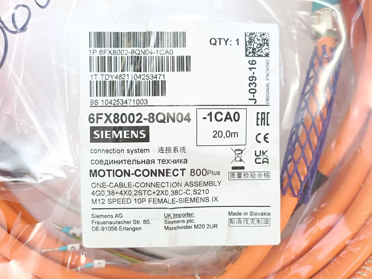 Siemens 6FX8002-8QN04-1CA0 Motion-Connect 800plus One Cable Connection Assembly