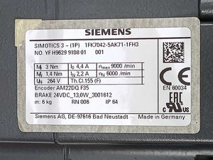 Siemens 1FK7042-5AK71-1FH3 SIMOTICS 3 Synchronous Servo Motor