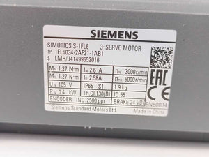 Siemens 1FL6034-2AF21-1AB1 SIMOTICS S-1FL6 Servo Motor