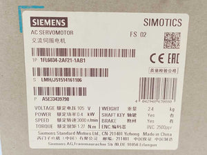 Siemens 1FL6034-2AF21-1AB1 SIMOTICS S-1FL6 Servo Motor