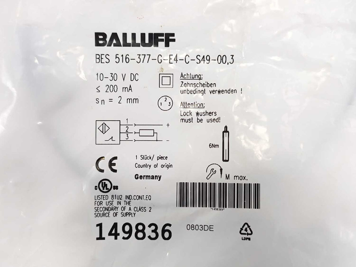 BALLUFF BES 516-377-G-E4-C-S49-00,3 BES0112 Inductive Proximity Sensor
