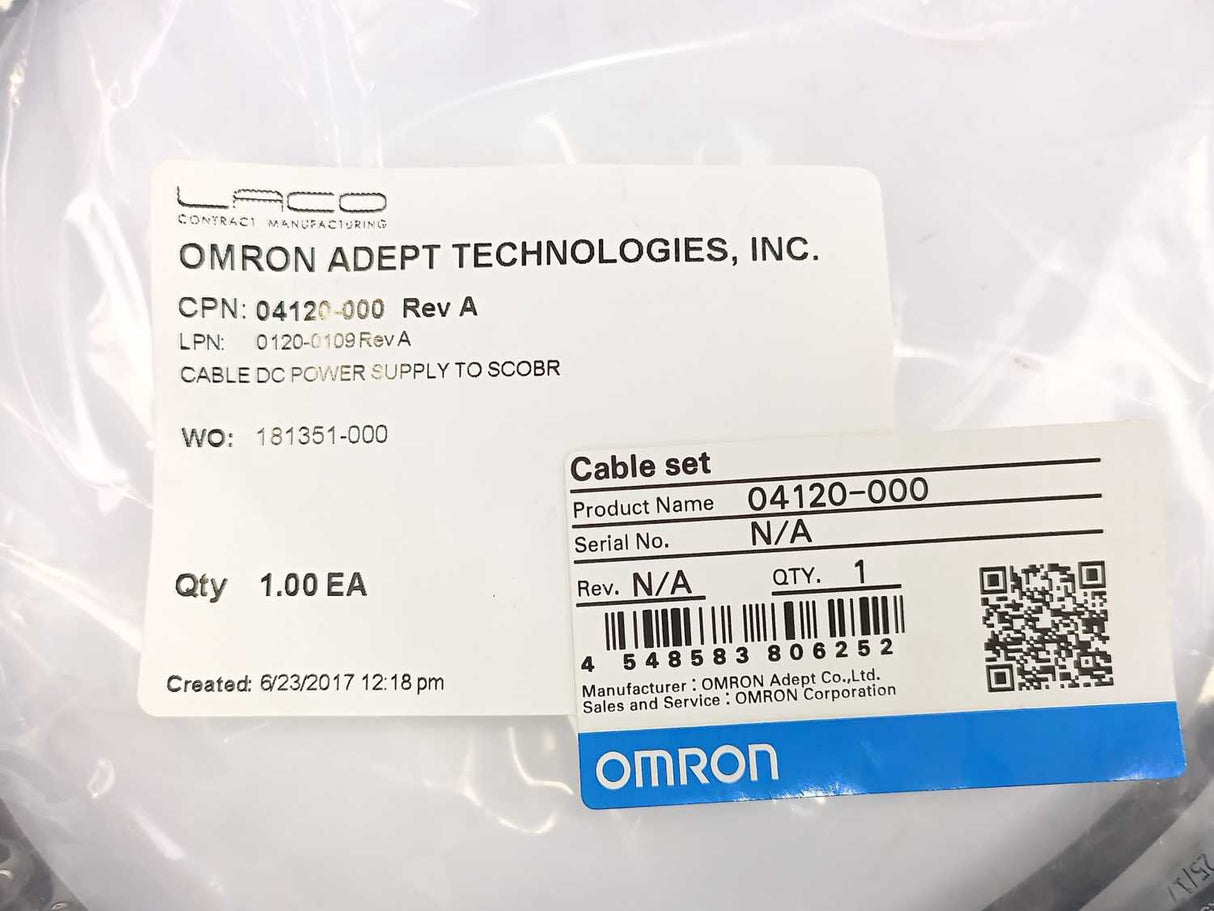 OMRON 04120-000 DC Power Supply to SCOBR Cable