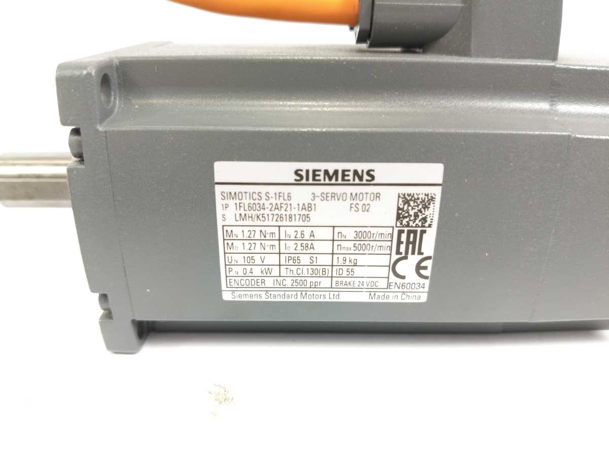 Siemens 1FL6034-2AF21-1AB1 SIMOTICS S-1FL6 Servo Motor