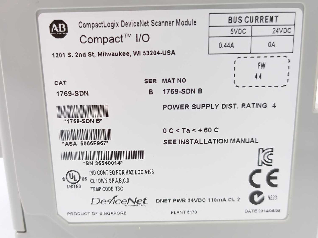 AB 1769-SDN Ser. B FW Rev. 4.4 DeviceNet Scanner