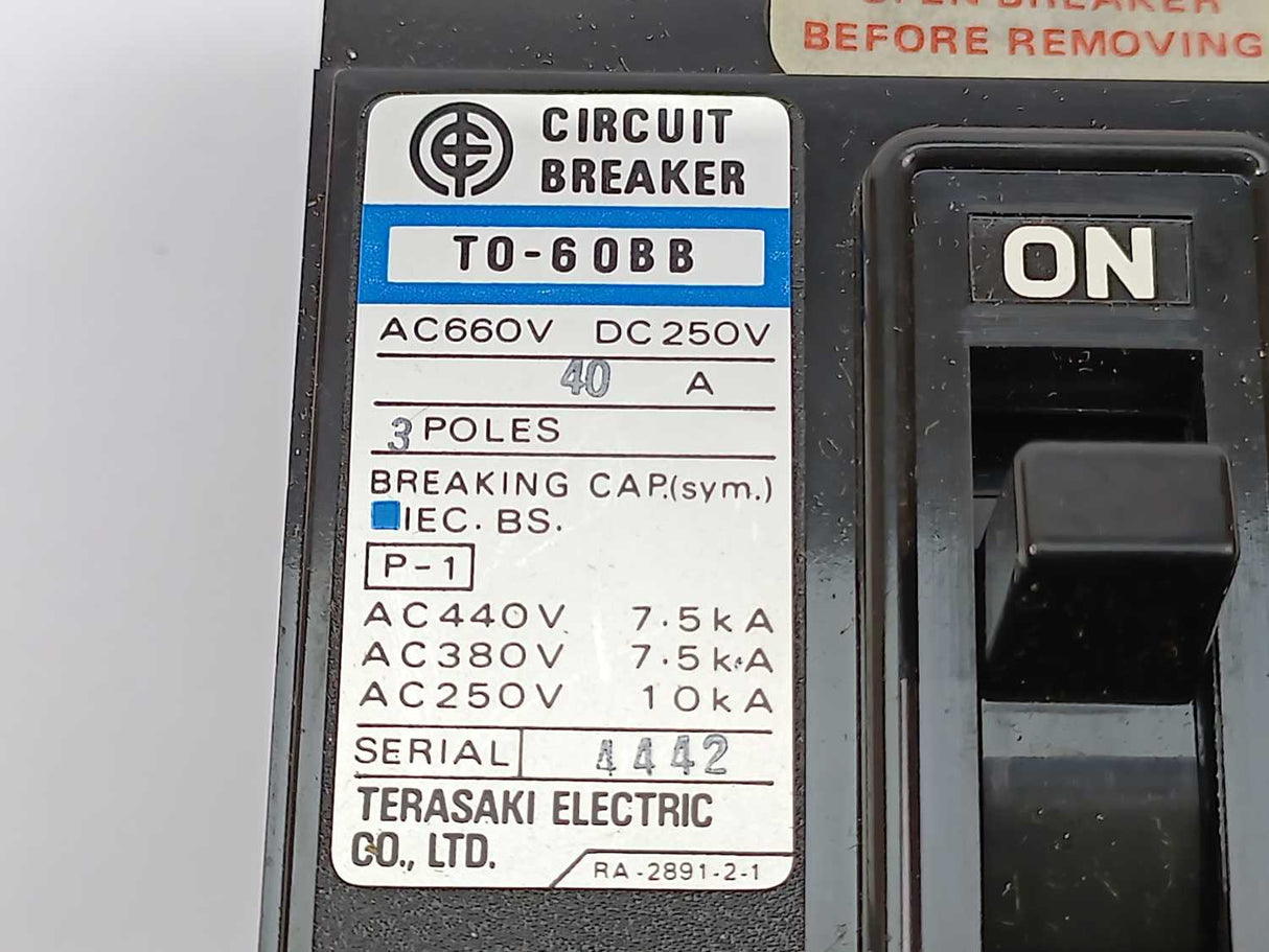 Terasaki Electric T0-60BB 3-Pole 40A Circuit Breaker