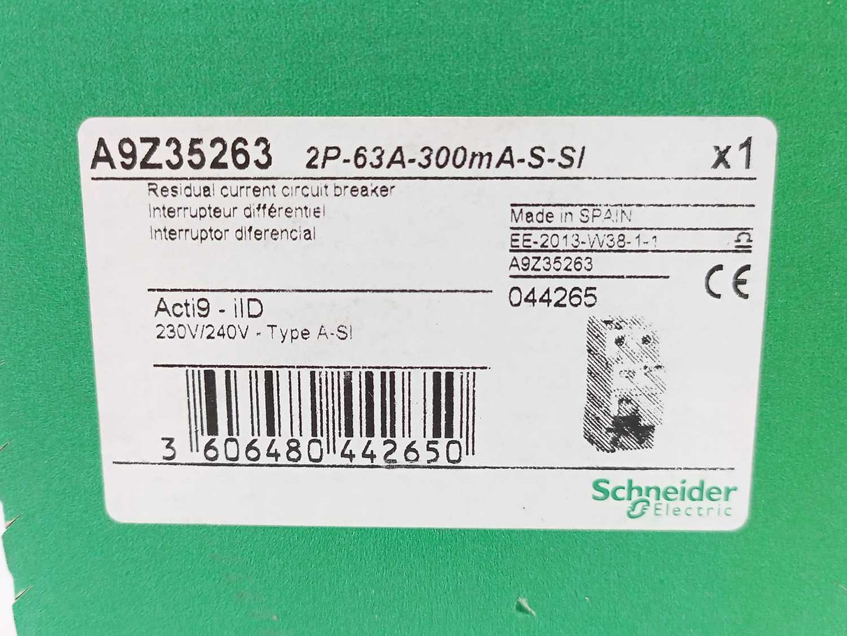 Schneider Electric A9Z35263 2P-63A-300mA-S-SI Residual Current Circuit Breaker